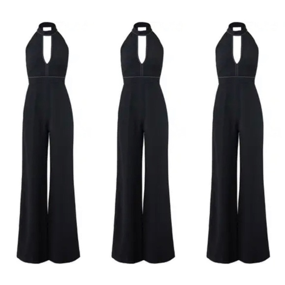 Alexis Jumpsuit Dawn Black Contrast Keyhole Trim Halter Jumpsuit Small - Picture 7 of 12